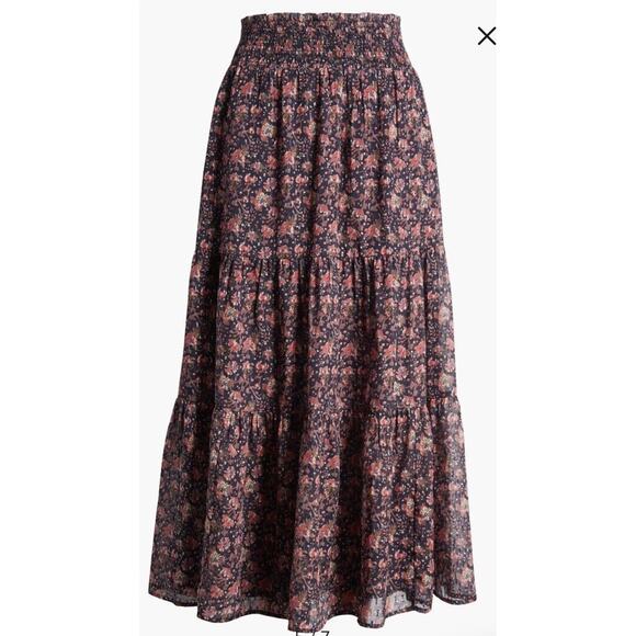 NEW $228 FAHERTY size S SKIRT MIDI Silk Cotton Sage Wood in Stargaze Bloom A25